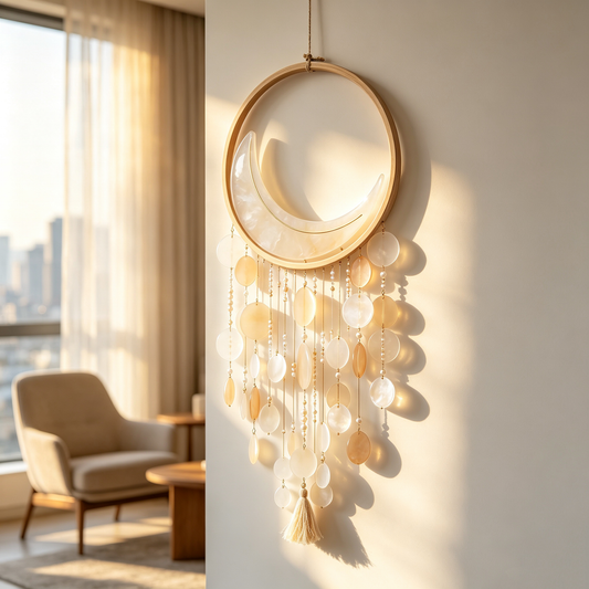 Crescent Moon Shell Dreamcatcher Wall Hanging