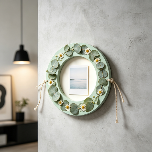 Mint Green Dried Eucalyptus Daisy Wreath Photo Frame
