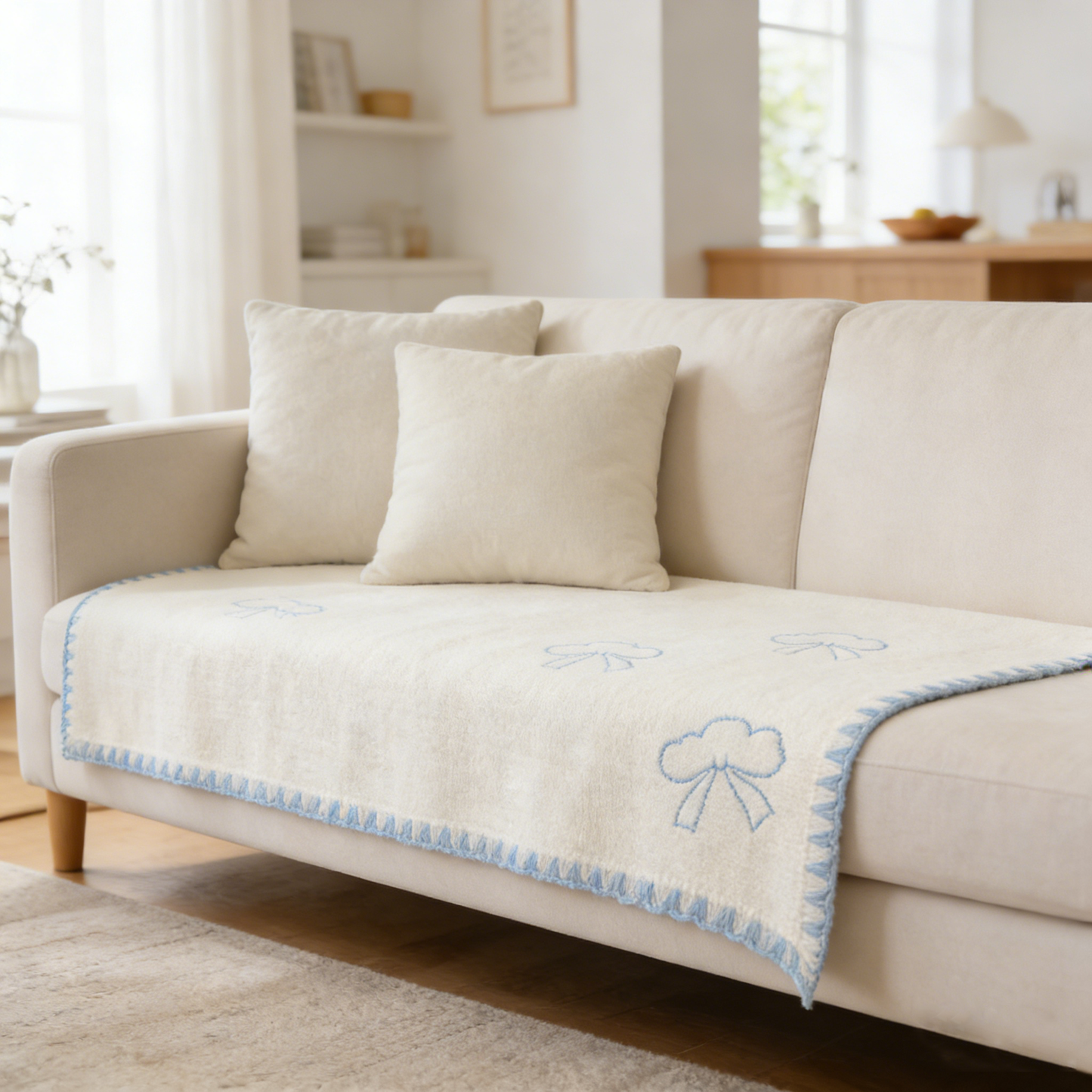 Blue Bow Stitch Knit Throw Blanket