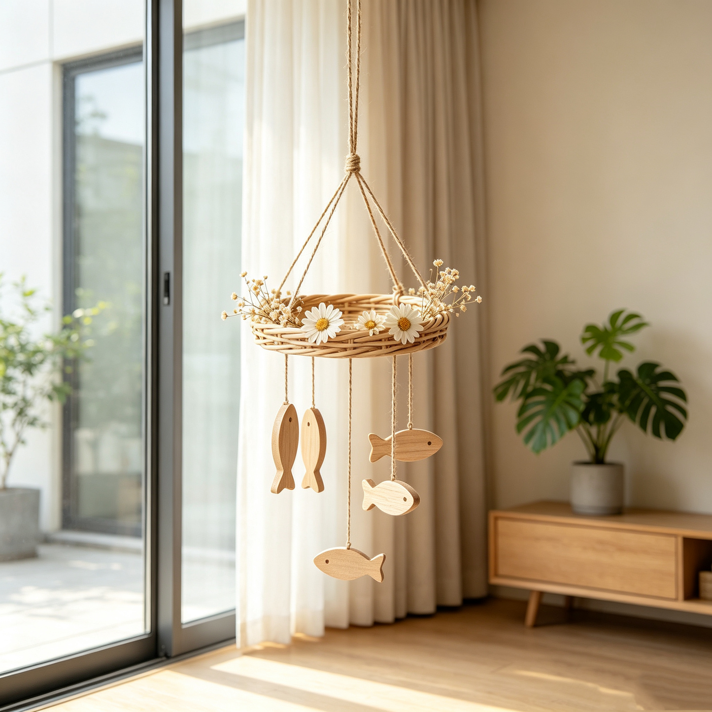 Rattan Fish Daisy Wind Chime