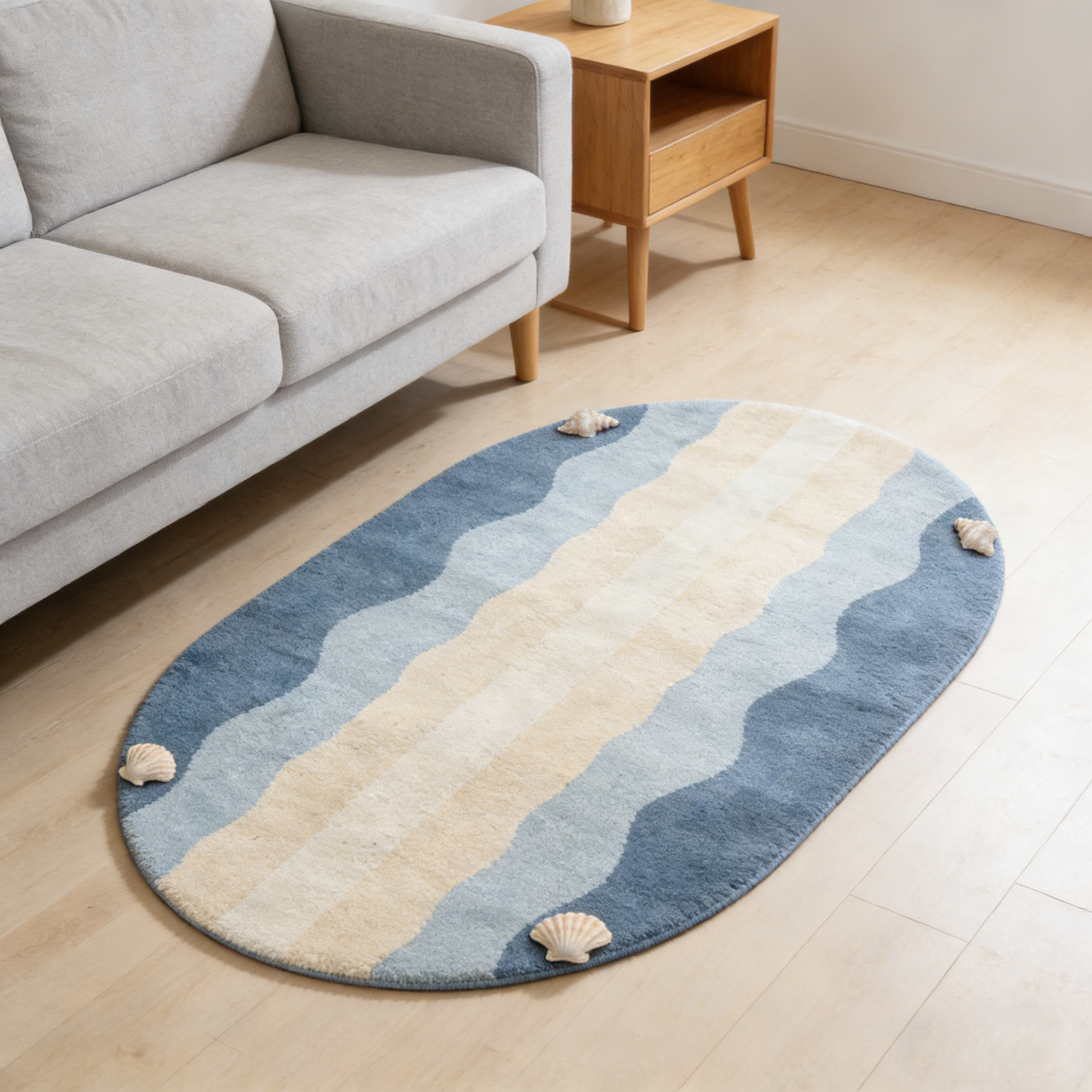 Ocean Wave Shell Oval Rug