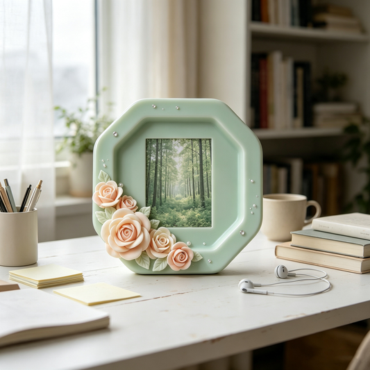 Mint Green Octagonal 3D Rose Photo Frame