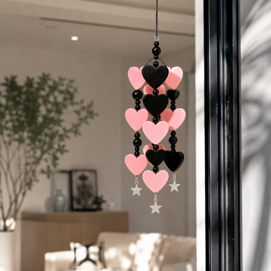 Pink Black Heart Star Wind Chime