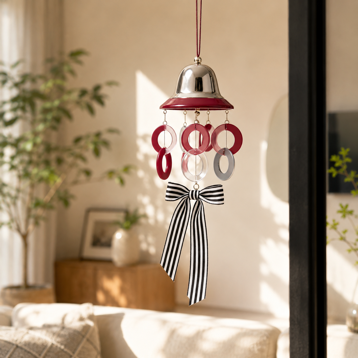 Burgundy Bell Stripe Bow Wind Chime