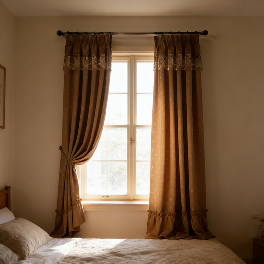 Khaki Dot Ruffle Curtain