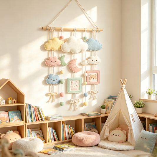 Pastel Felt Cloud Animal Nursery Wall Hanging