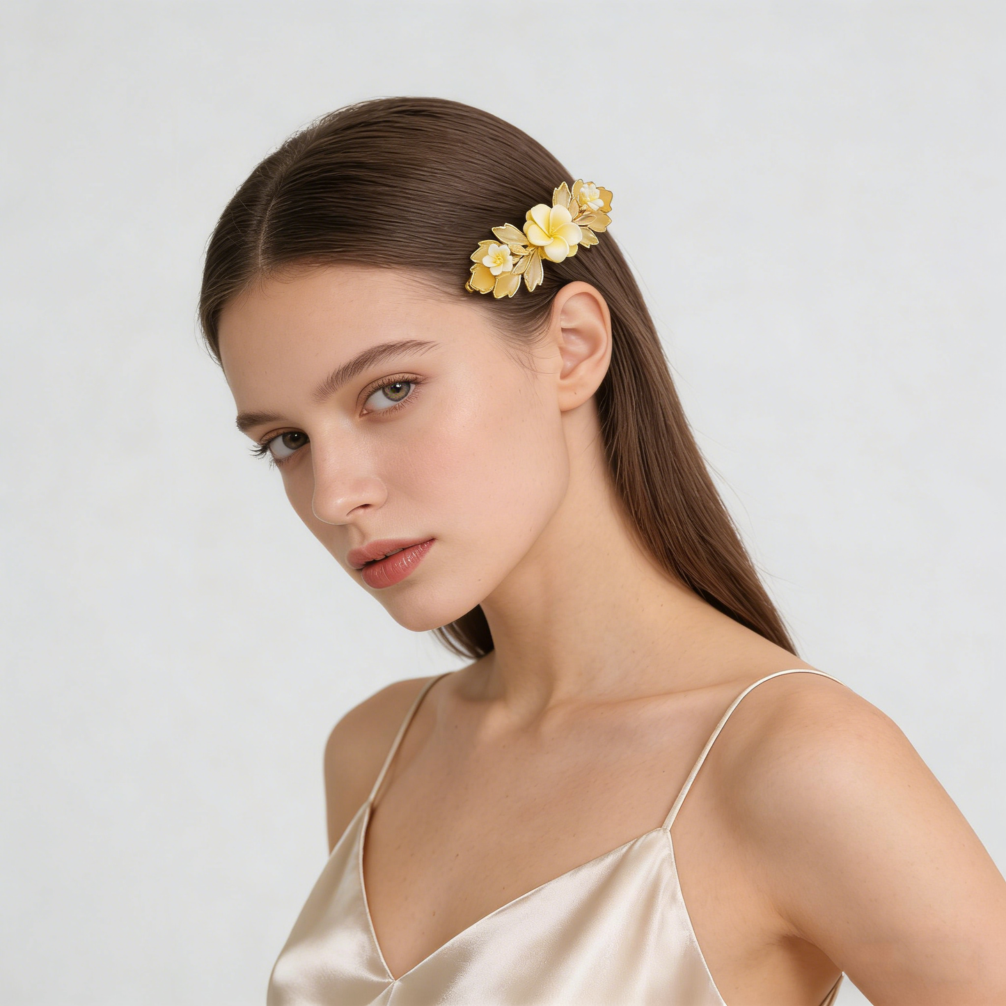 Yellow Flower Gold Hair Clip