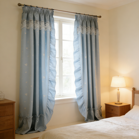 Blue Heart Ruffle Curtain