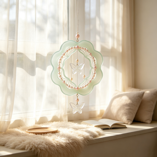 Mint Green Pearl Butterfly Wind Chime