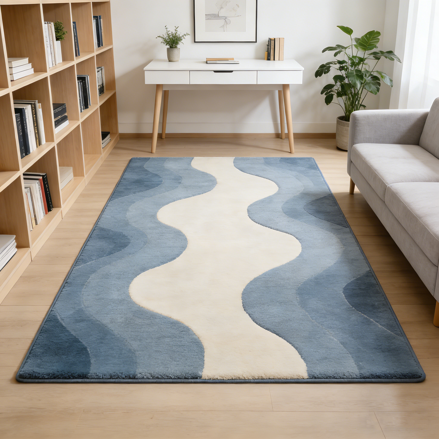Blue Gradient Wave Rectangle Rug