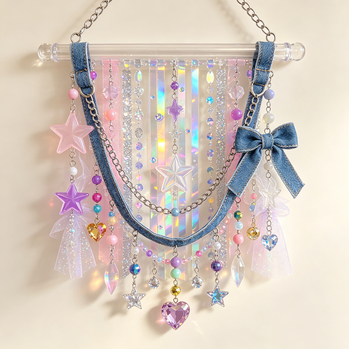 Y2K Denim Star Iridescent Wall Hanging