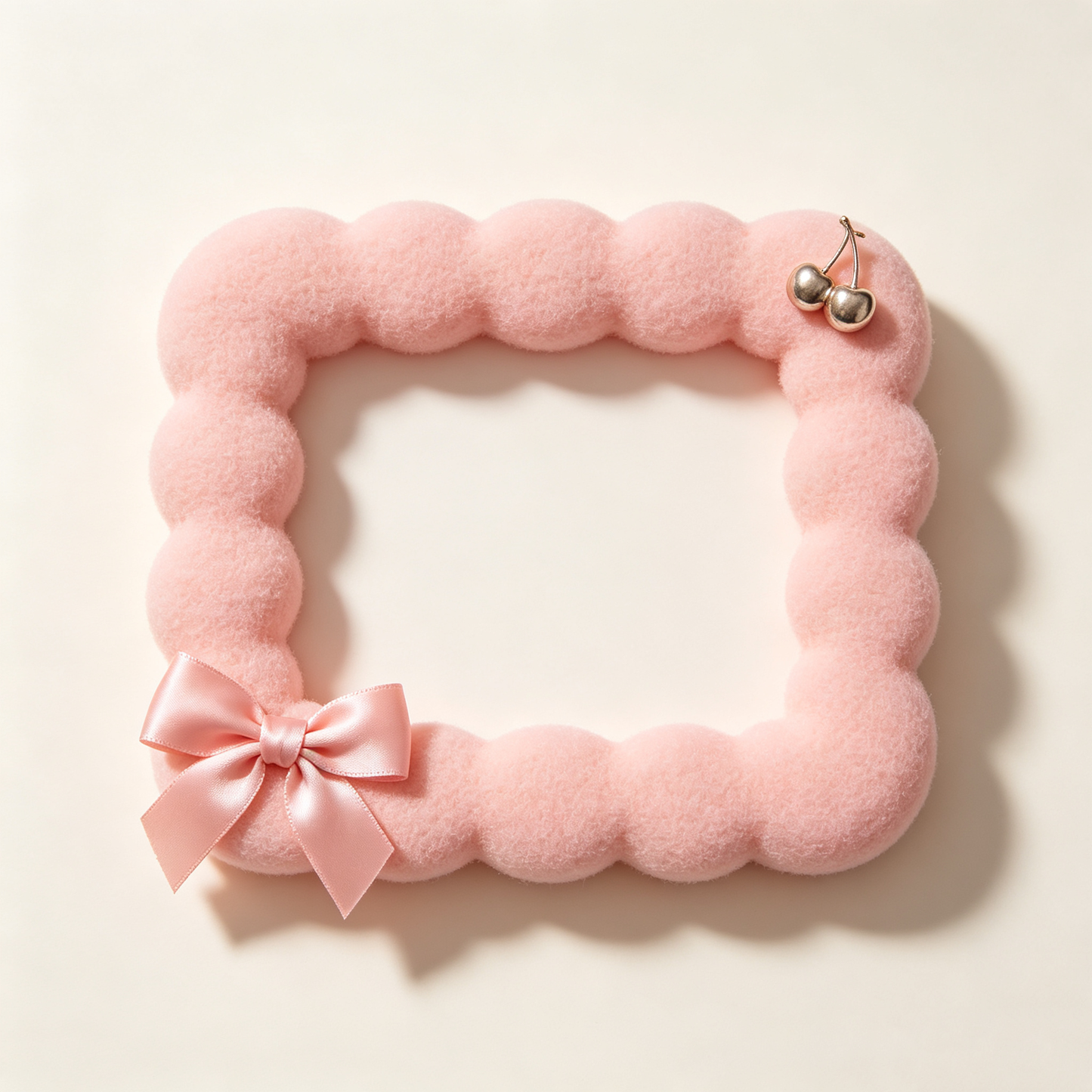 Pink Bubble Felt Photo Frame with Bow & Cherry Charm