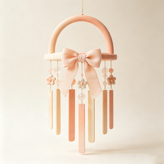 Peach Bow Floral Wooden Wind Chime