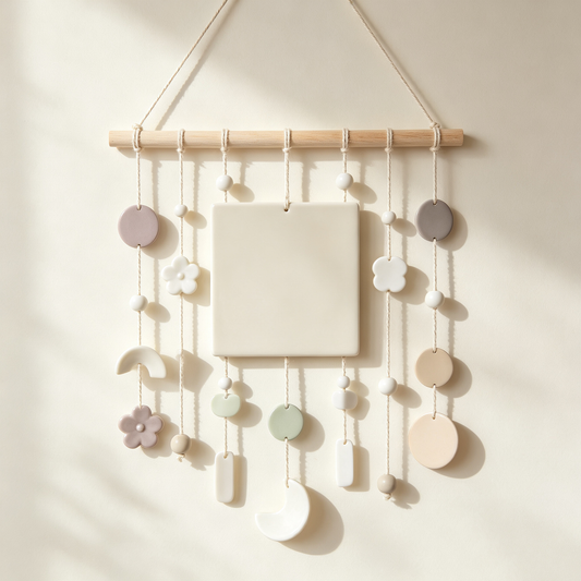 Neutral Ceramic Geometric Wall Hanging