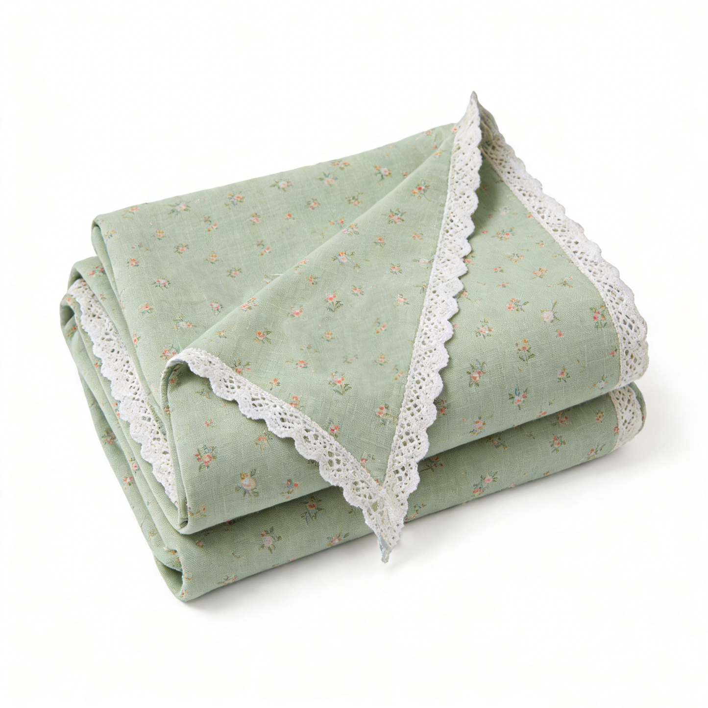 Green Ditsy Floral Lace Throw Blanket