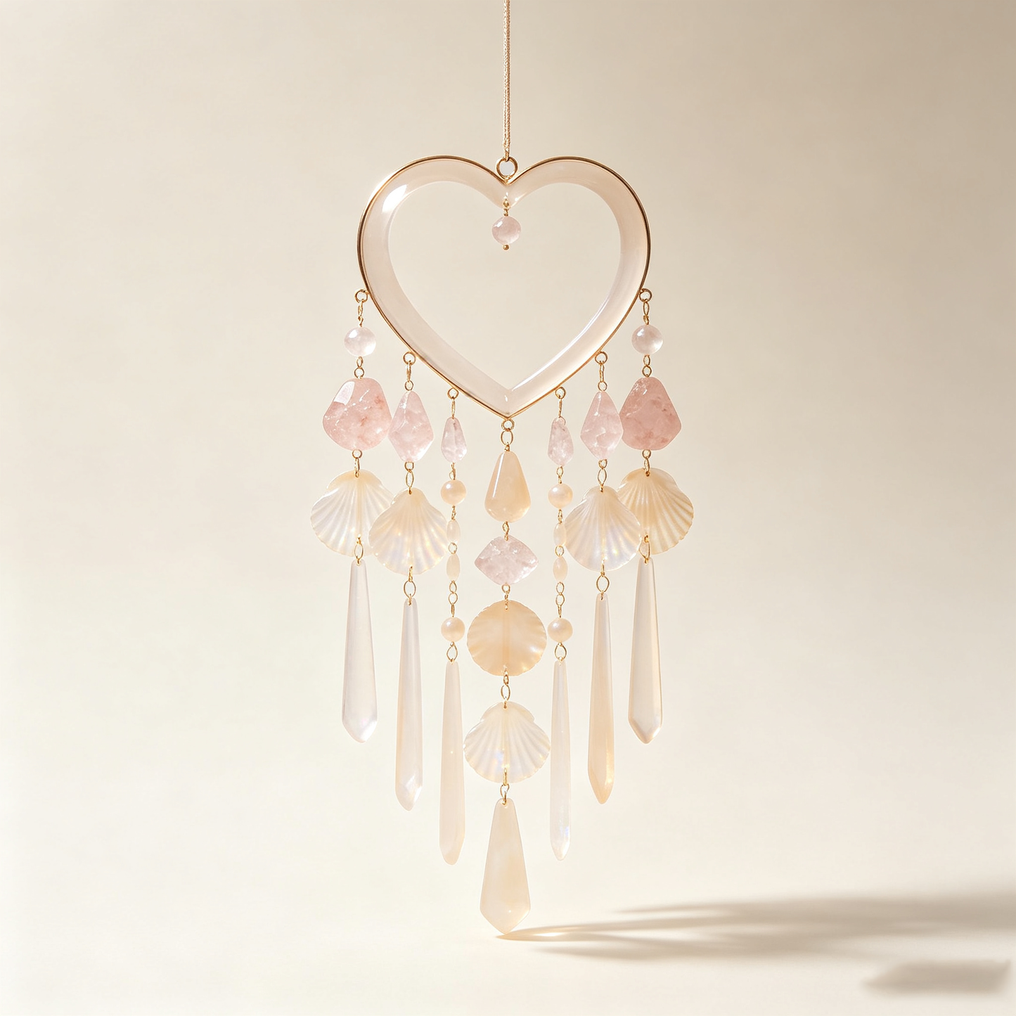 Heart Shell Rose Quartz Wind Chime