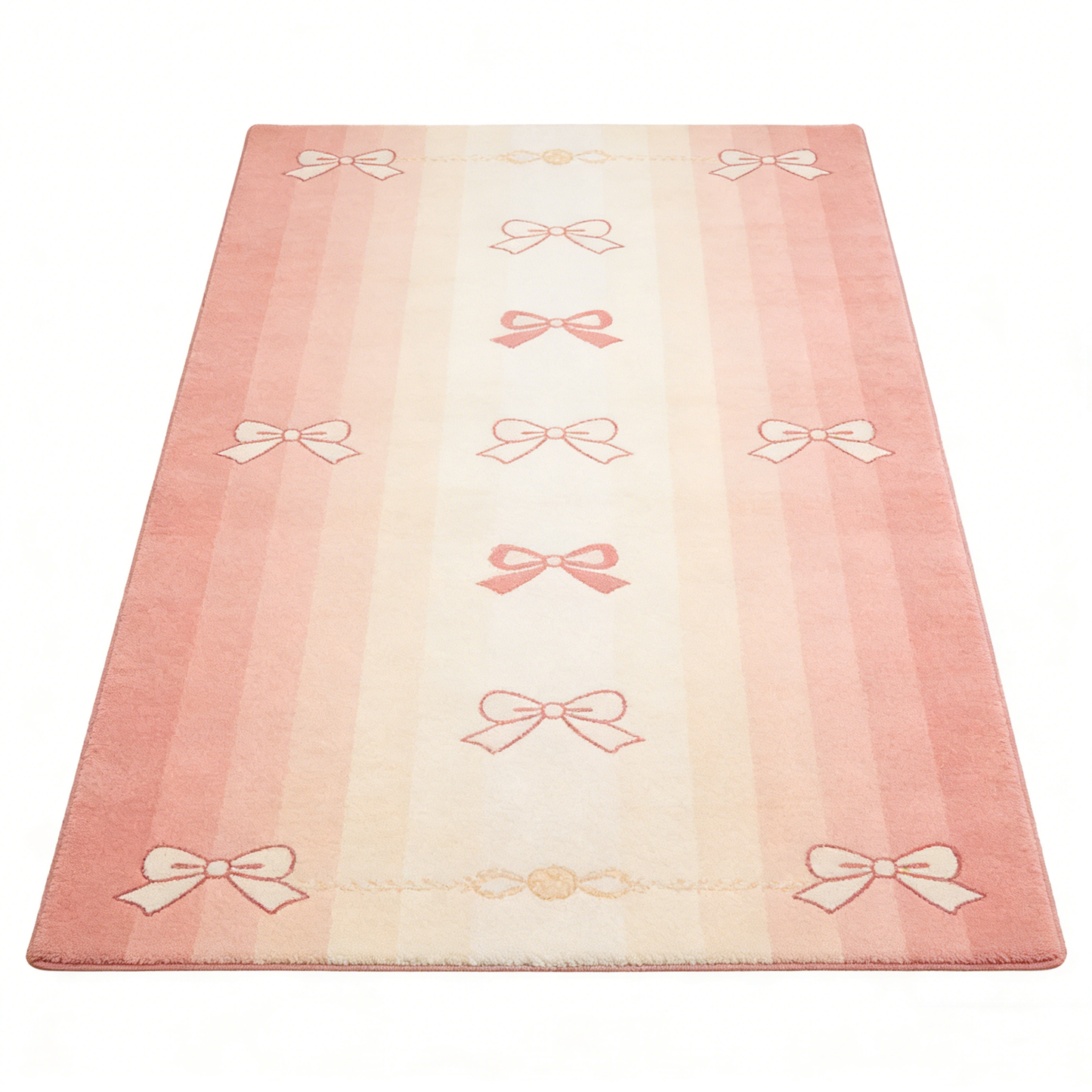 Pink Bow Stripe Rectangle Rug