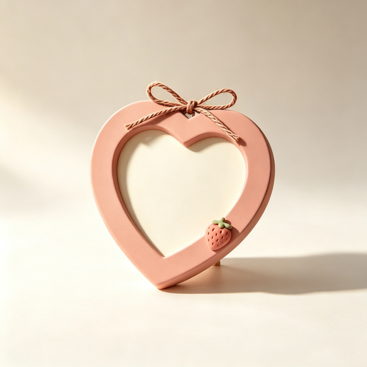 Peach Heart‑Shaped Strawberry Photo Frame
