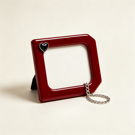 Glossy Red Angular Black Heart Chain Photo Frame