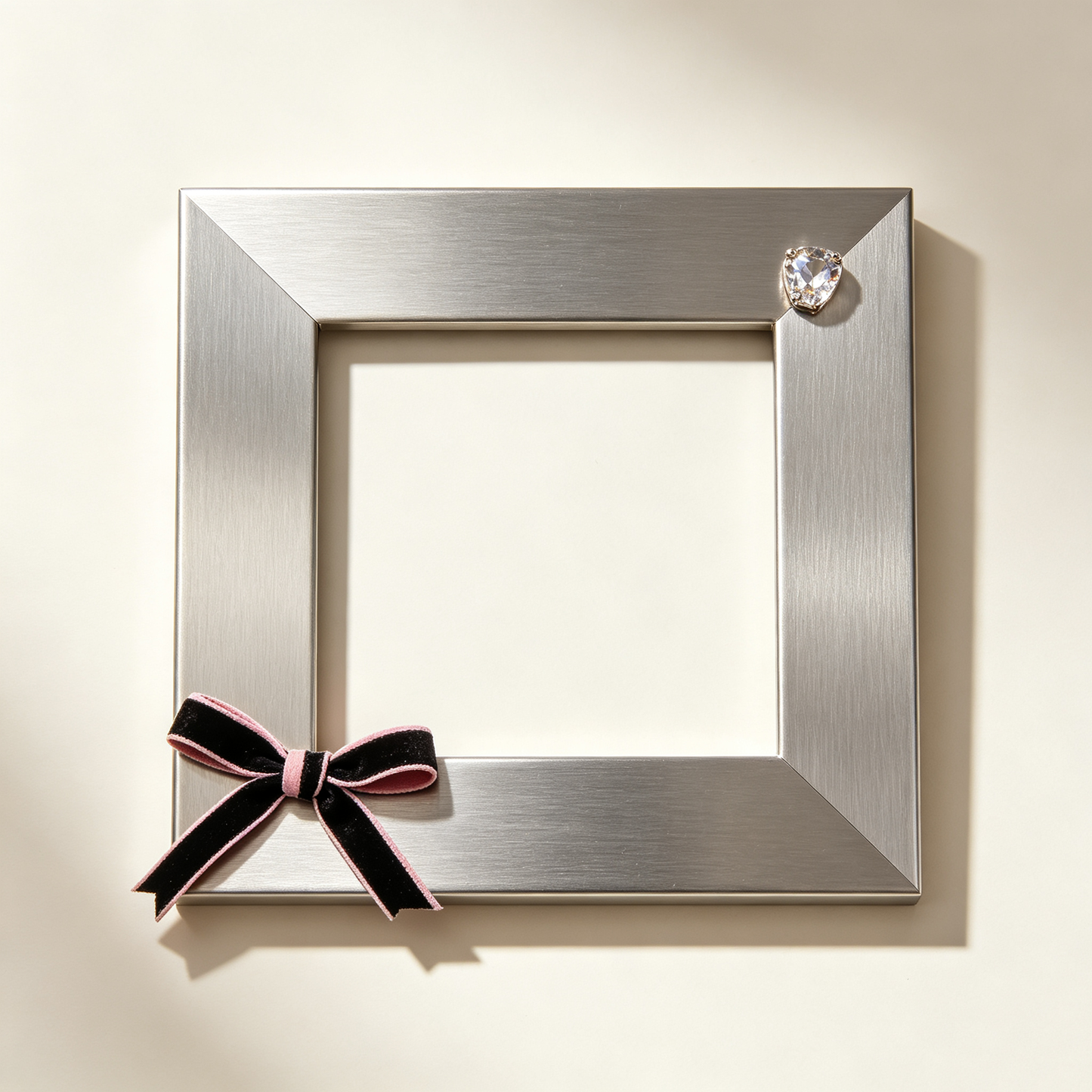 Brushed Silver Square Bow Rhinestone Photo Frame