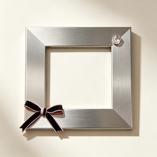 Brushed Silver Square Bow Rhinestone Photo Frame