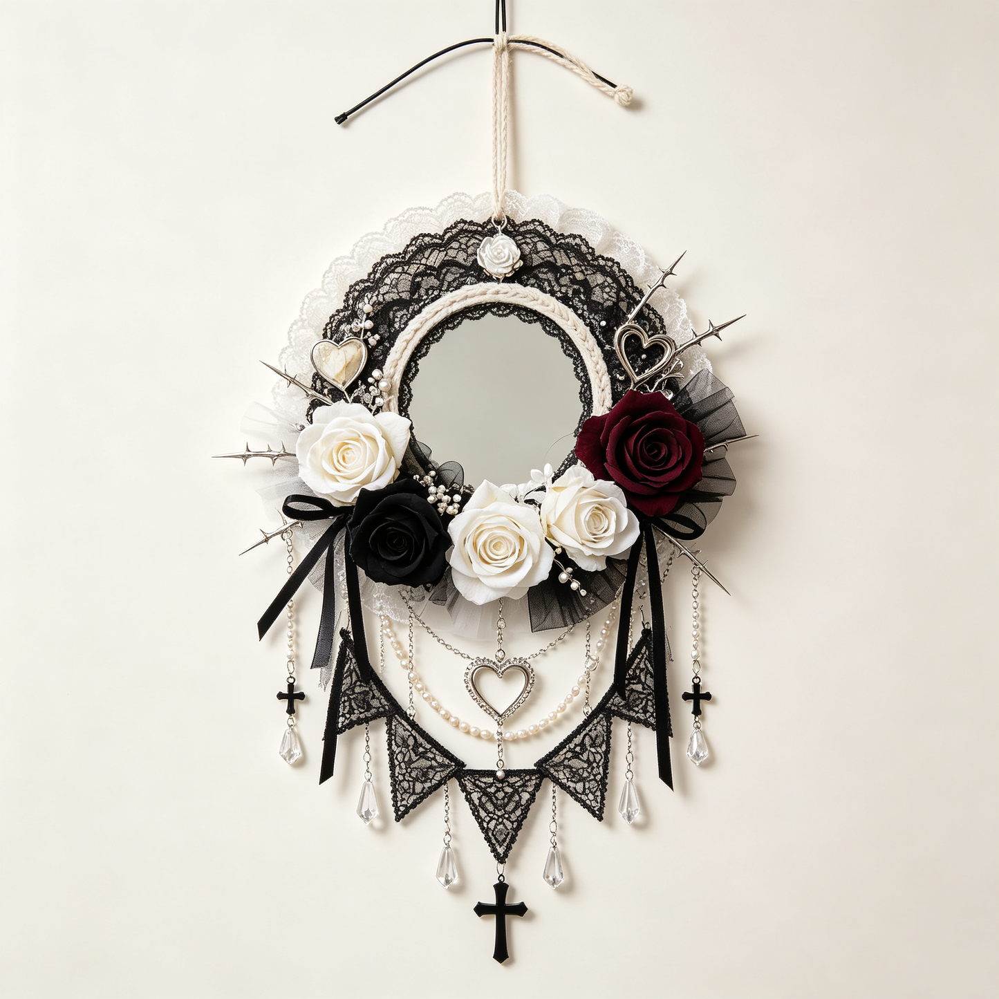 Gothic Lace Rose Mirror Wall Hanging