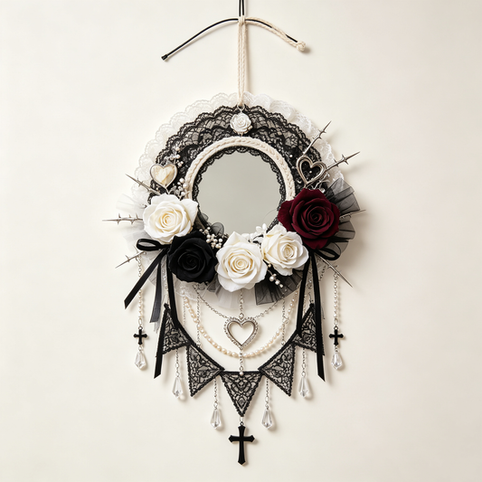 Gothic Lace Rose Mirror Wall Hanging