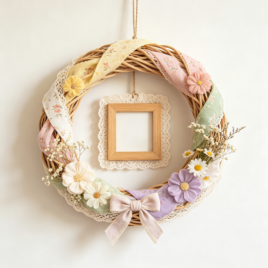 Pastel Floral Rattan Wreath Frame Hanging