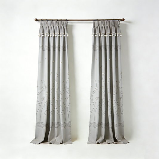 Grey Pearl Embroidery Curtain