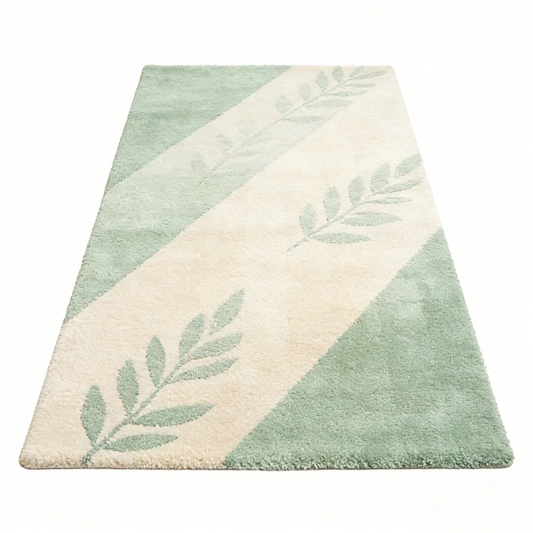 Sage Green Leaf Diagonal Rug