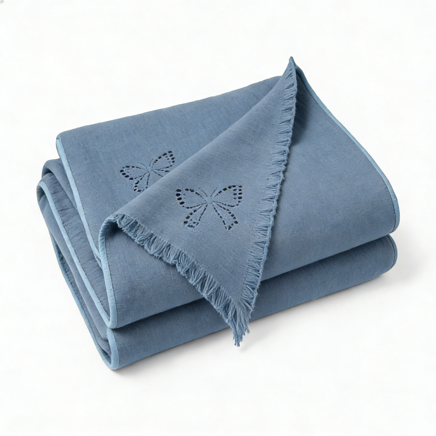Blue Butterfly Fringe Linen Throw Blanket