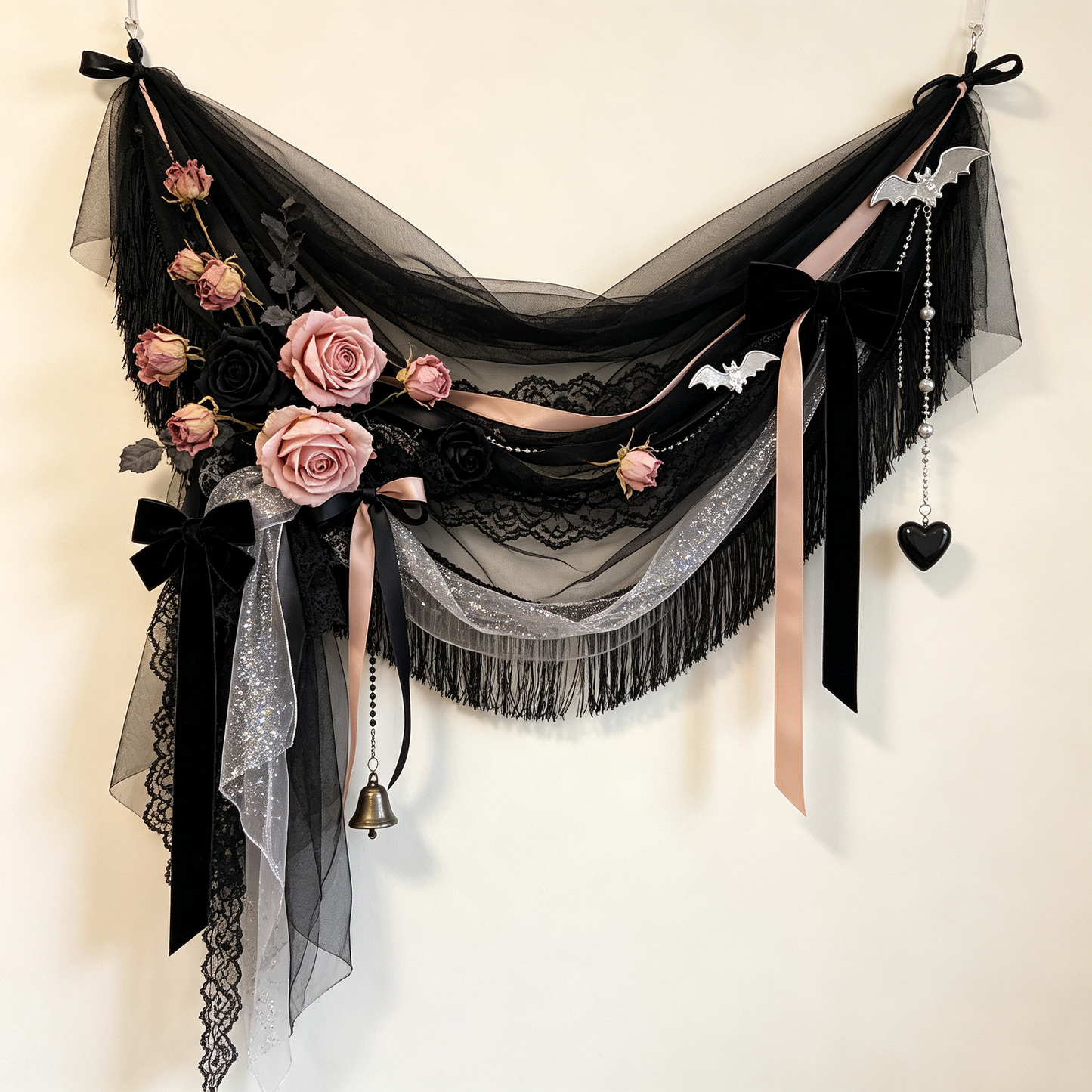 Dark Tulle Rose Banner Wall Hanging