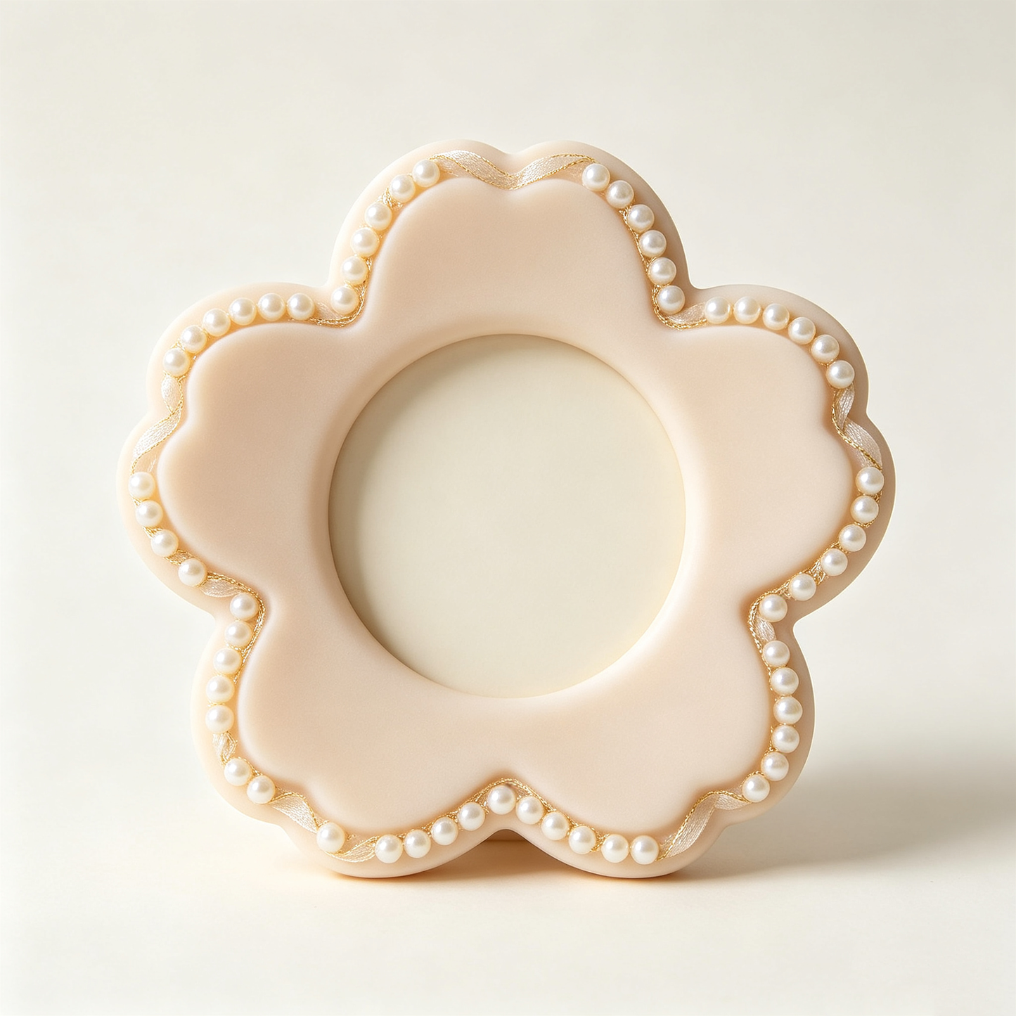 Cream Flower‑Shaped Pearl Lace Photo Frame