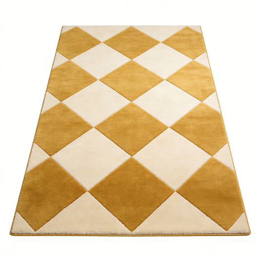 Golden Yellow Diamond Check Rug