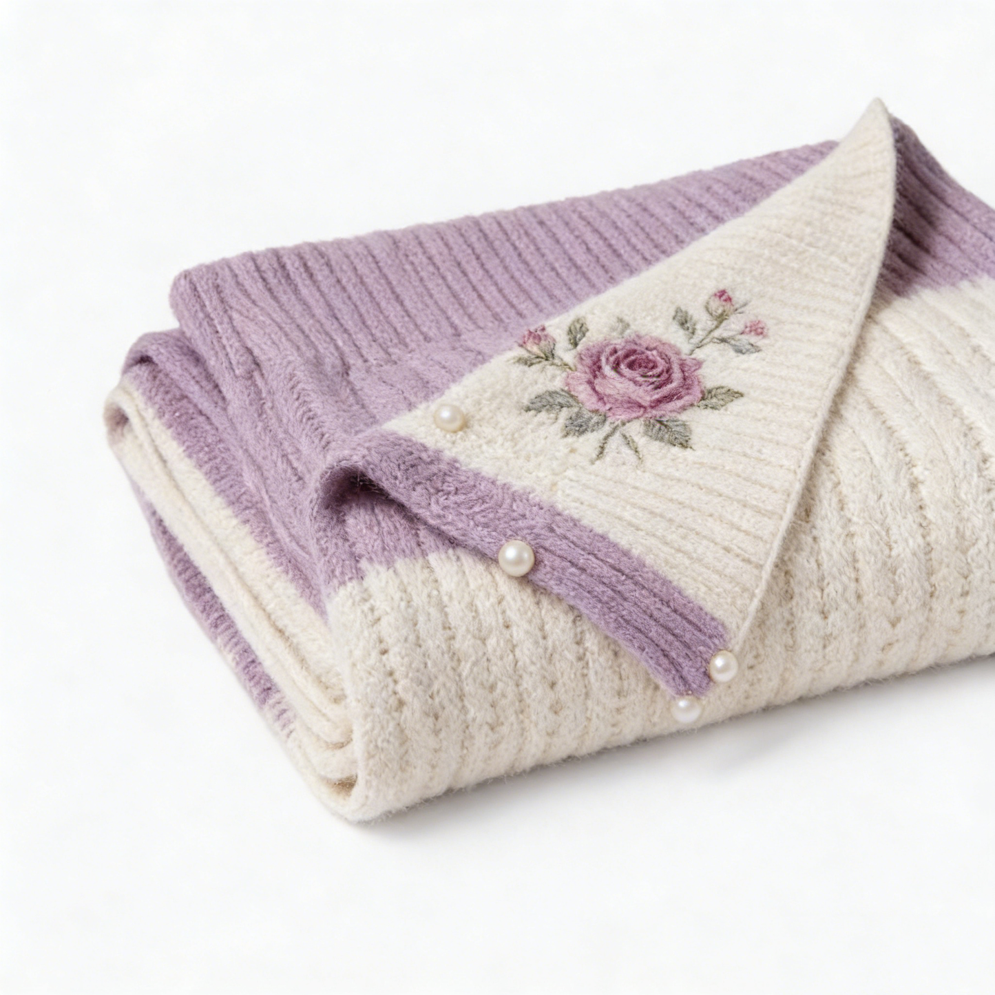 Purple Rose Pearl Knit Throw Blanket