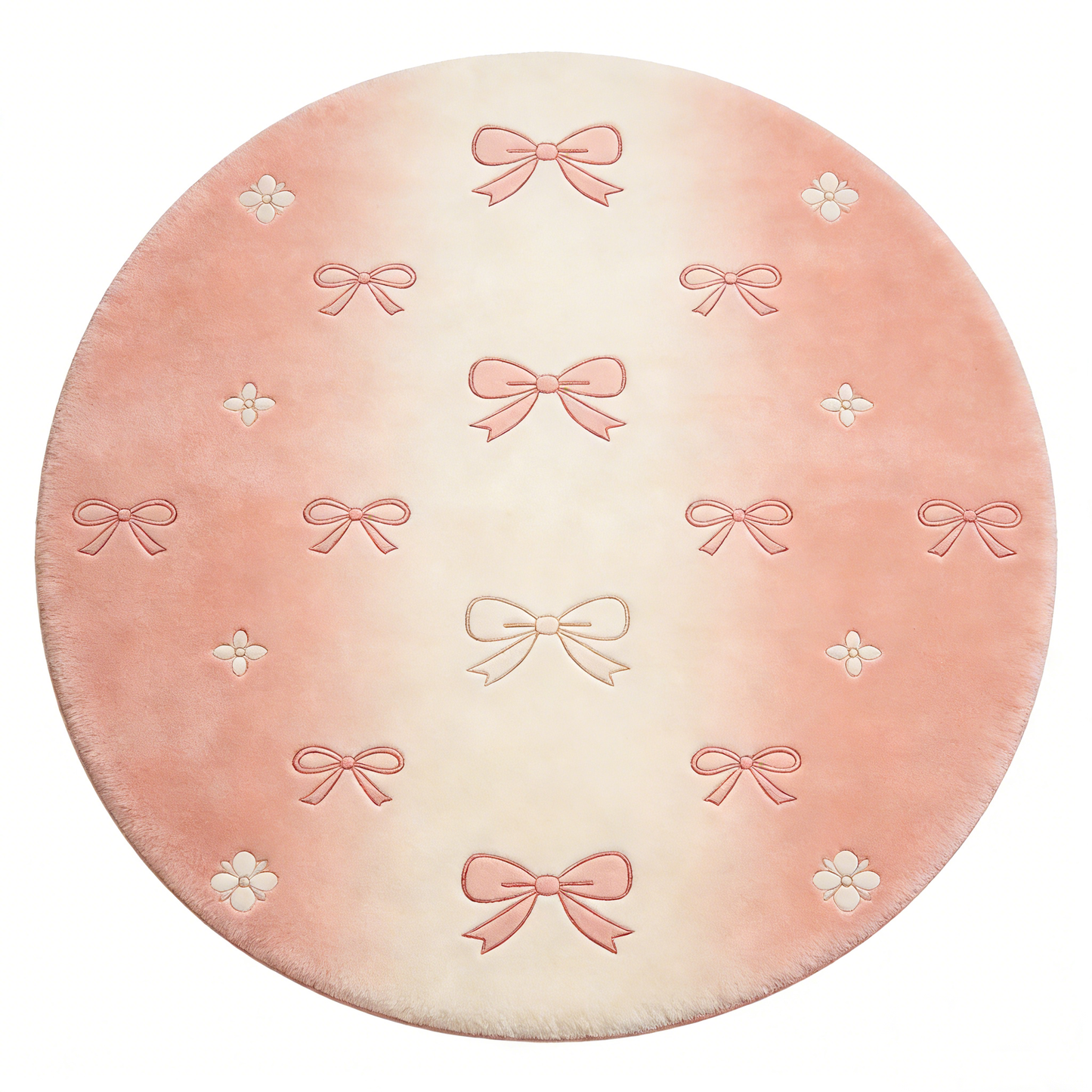 Pink Bow Floral Round Rug