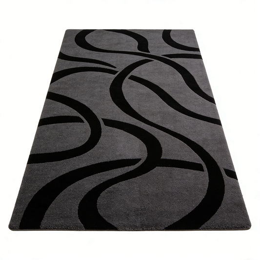Grey Black Swirl Abstract Rug