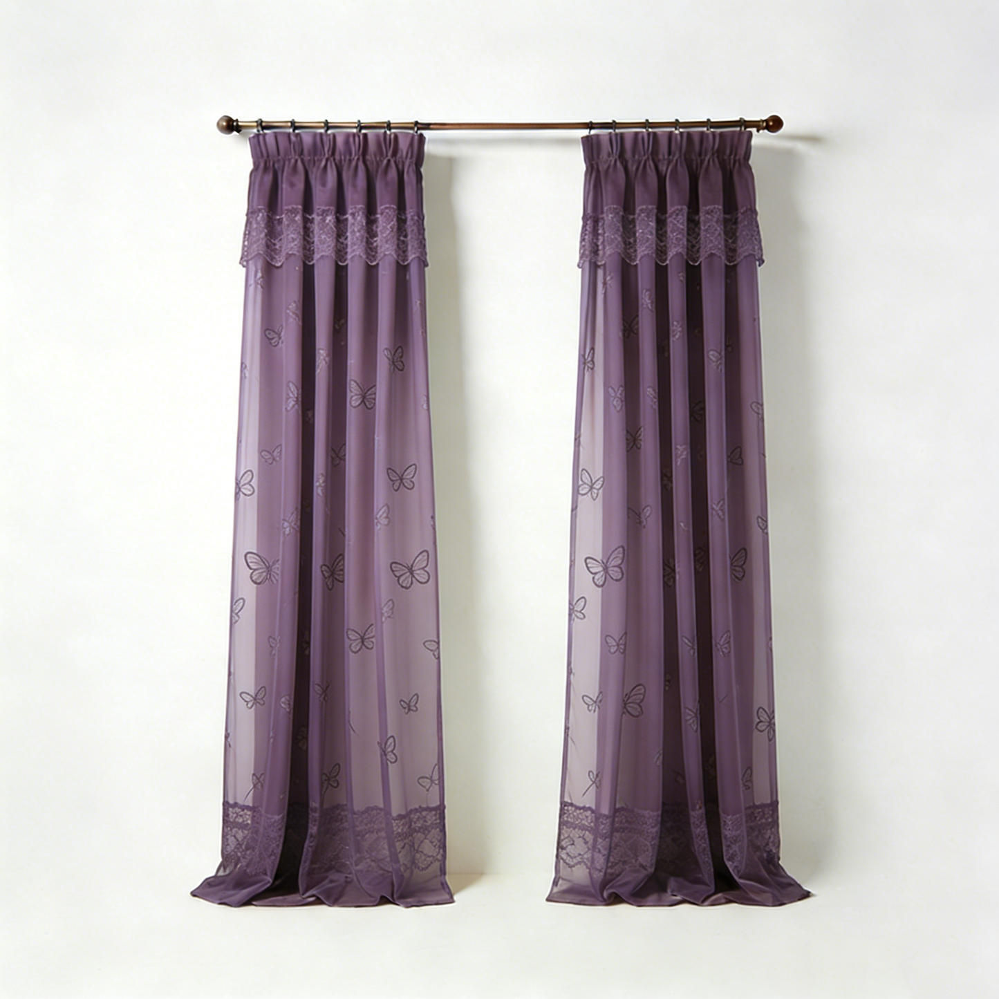 Purple Butterfly Sheer Curtain Set