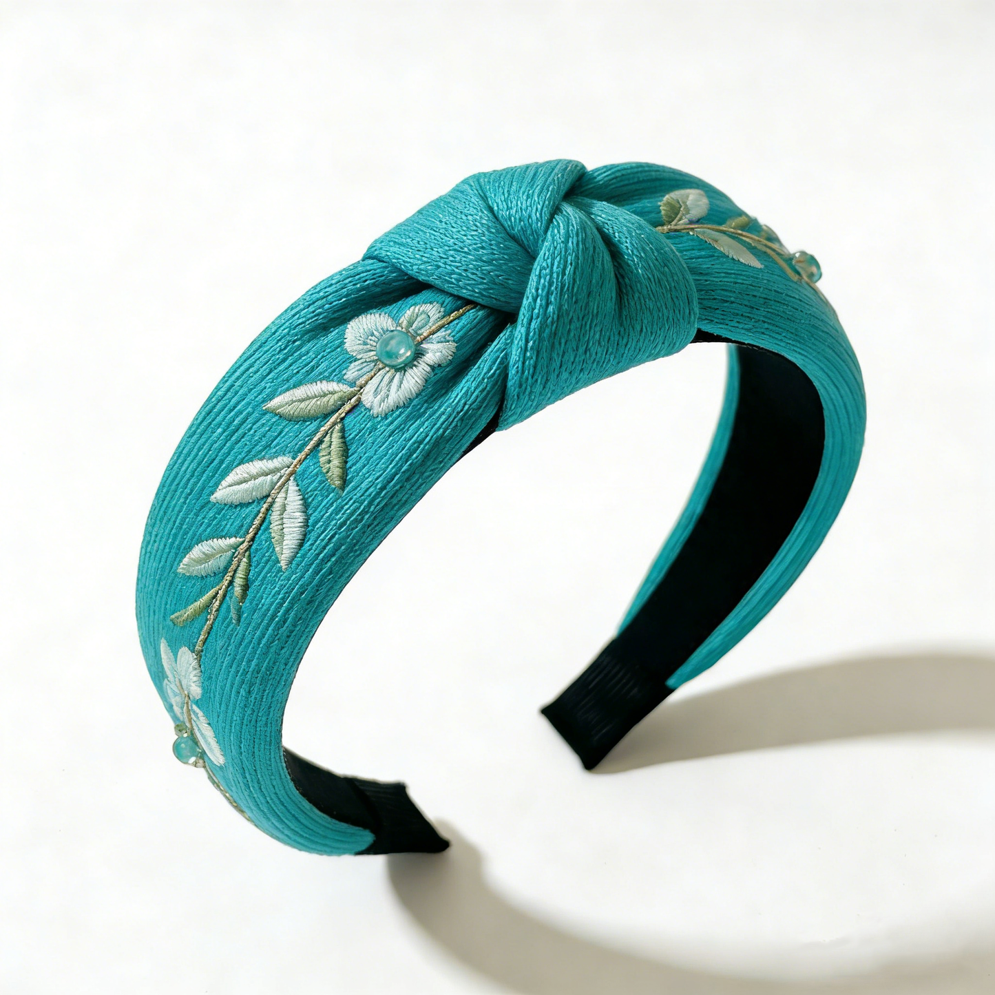 Teal Embroidered Flower Headband