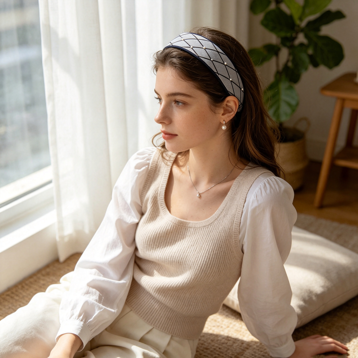 Silver Geometric Pearl Headband