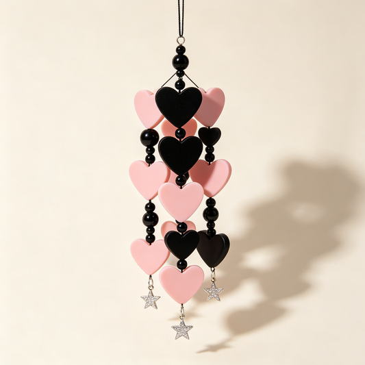 Pink Black Heart Star Wind Chime