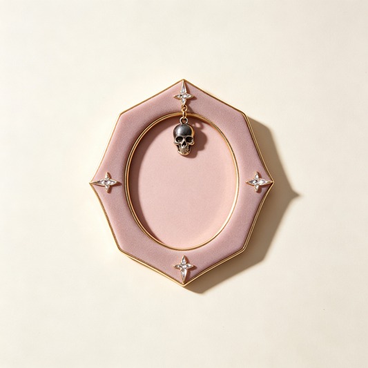 Pink Velvet Octagon Skull Charm Photo Frame