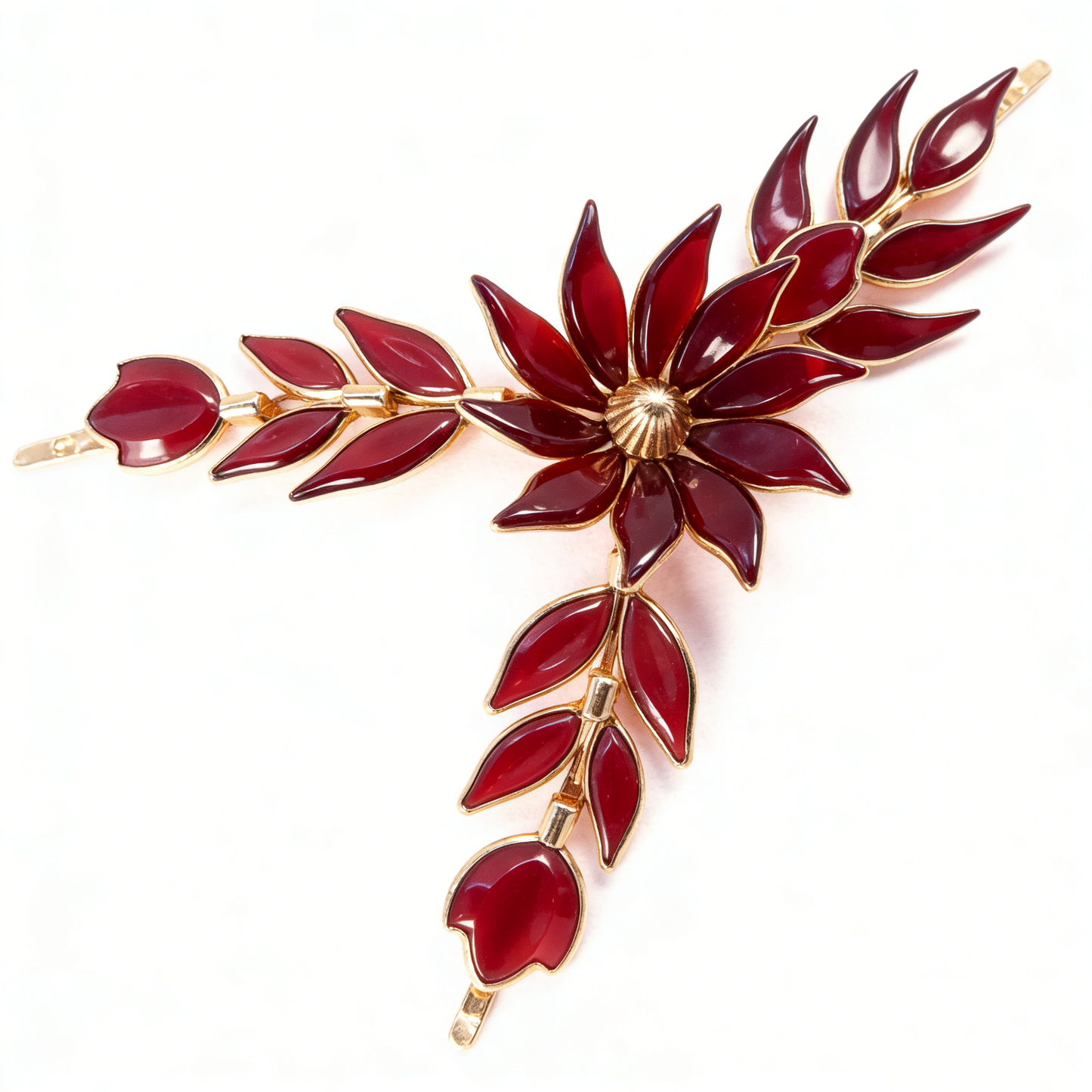 Red Flower Gold Hair Clip