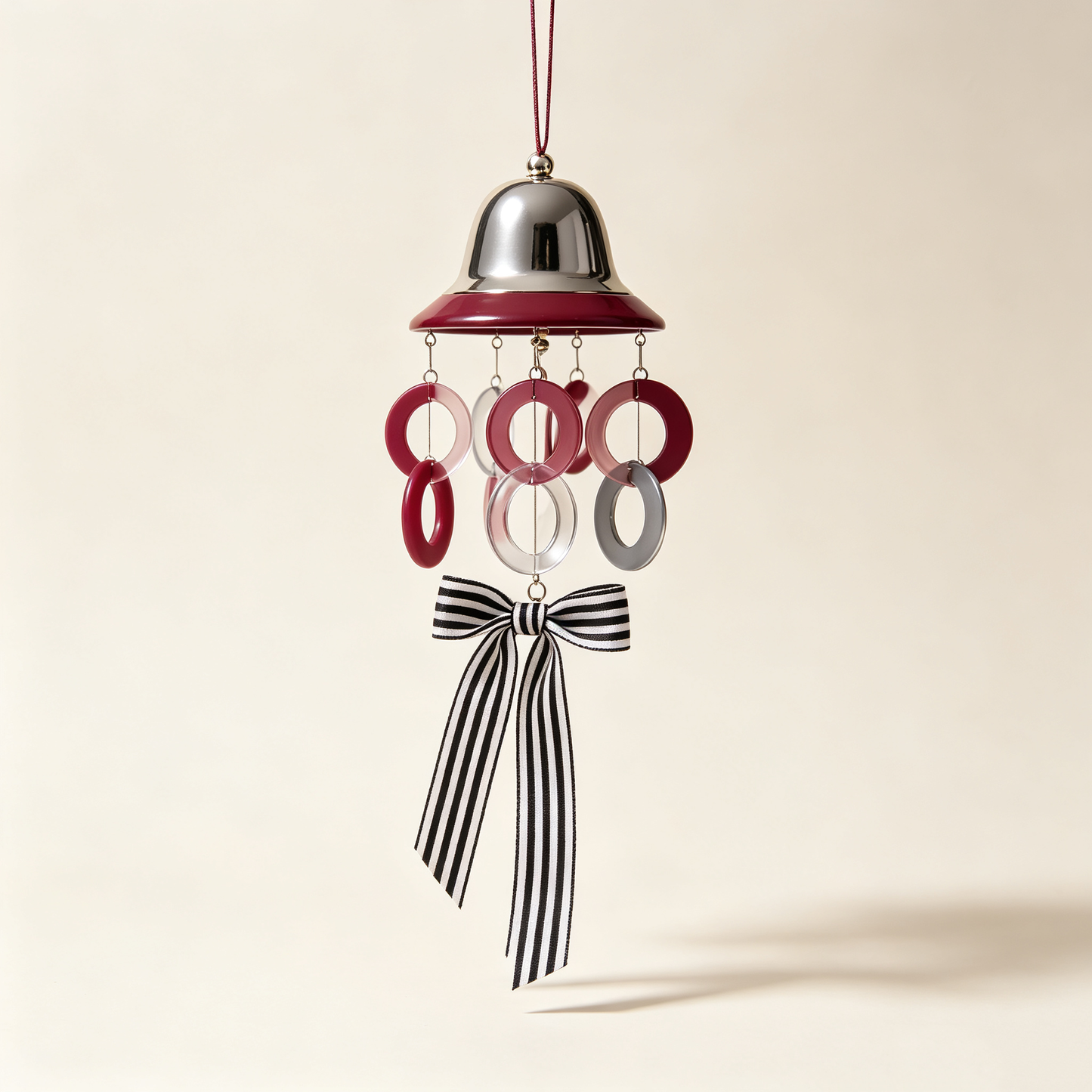 Burgundy Bell Stripe Bow Wind Chime