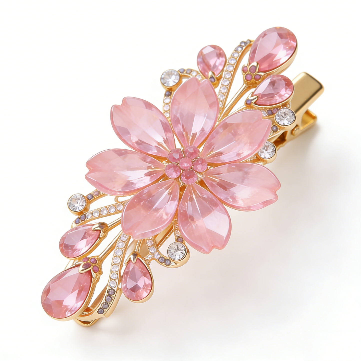 Pink Sakura Crystal Hair Clip
