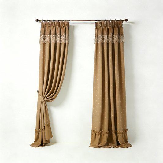Khaki Dot Ruffle Curtain