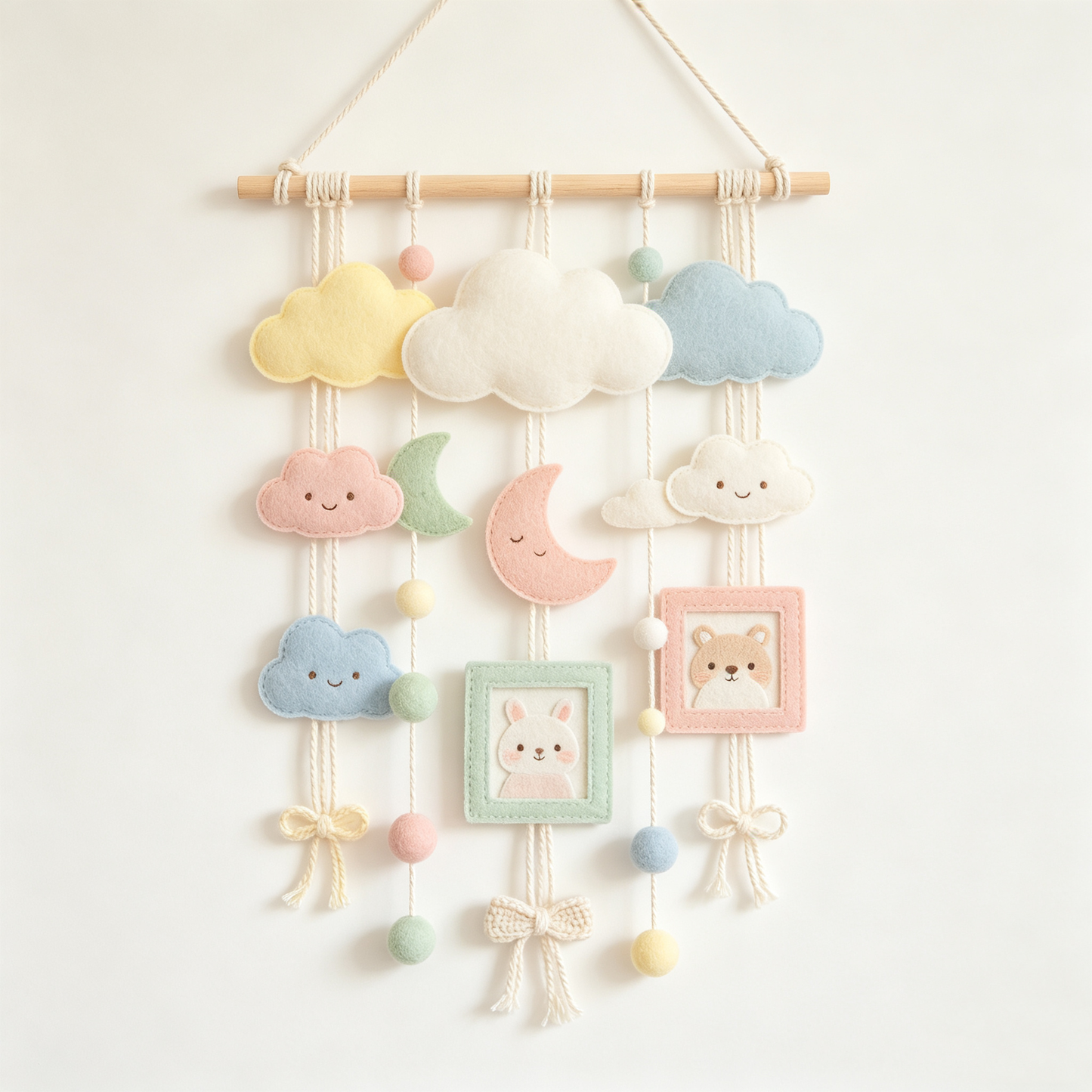 Pastel Felt Cloud Animal Nursery Wall Hanging