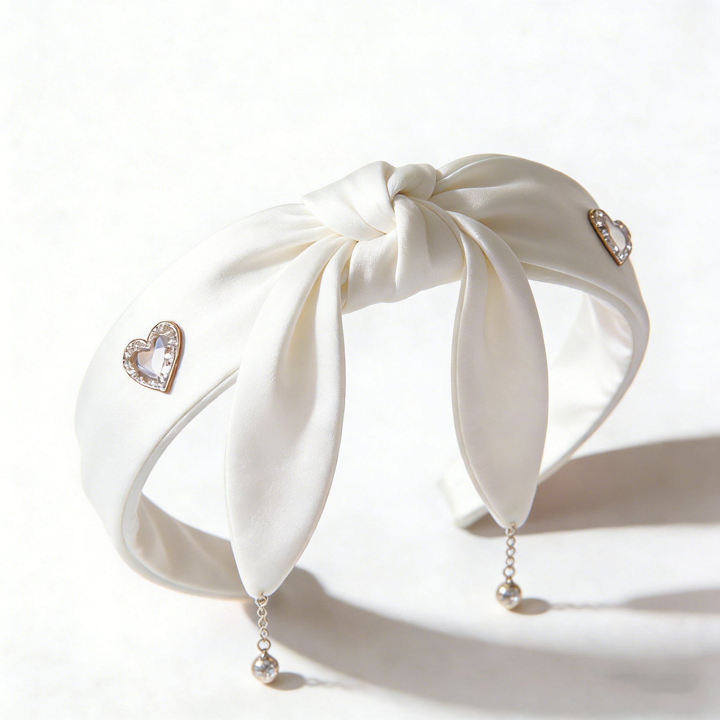 White Heart Drop Headband