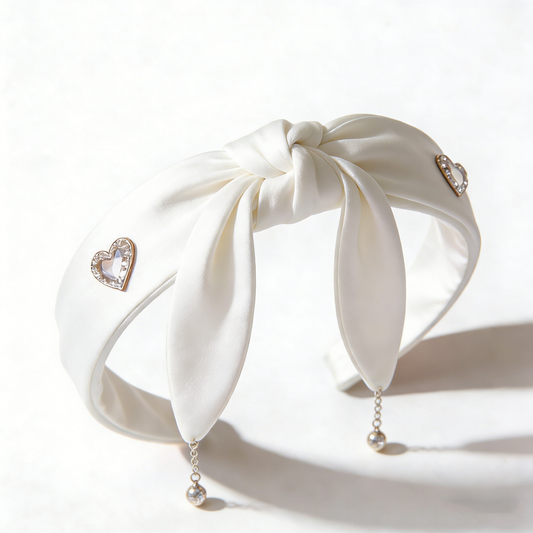 White Heart Drop Headband