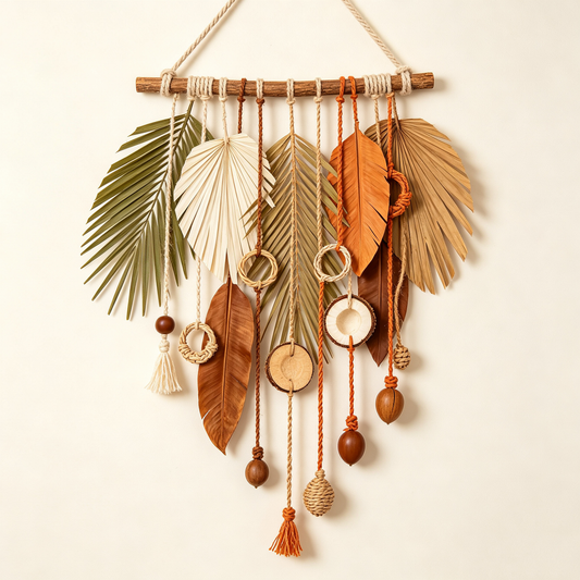 Tropical Palm Leaf Wooden Wall Hanging